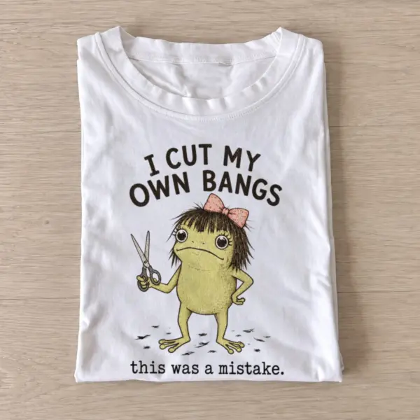 I cut my own bangs frog t shirt white20frog cut bangs.webp