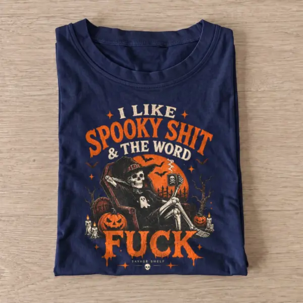 I like spooky shit skeleton humor t shirt navy20spooky skeleton humor.webp