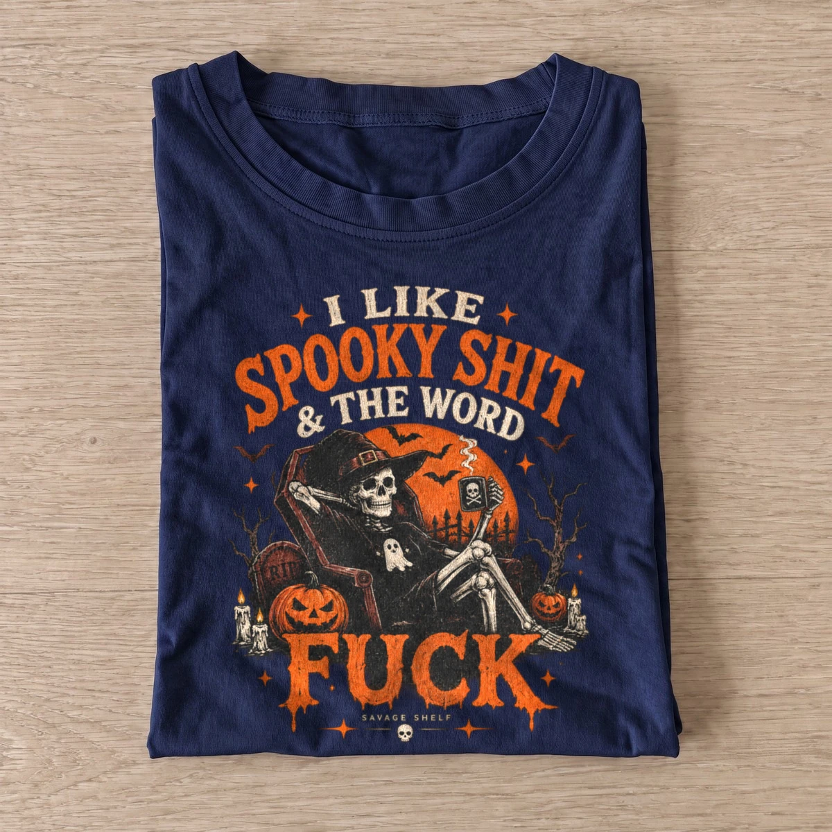 I like spooky shit skeleton humor t shirt navy20spooky skeleton humor.webp