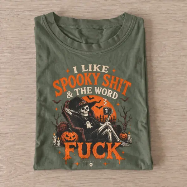I like spooky shit skeleton humor t shirt olive20spooky skeleton humor.webp