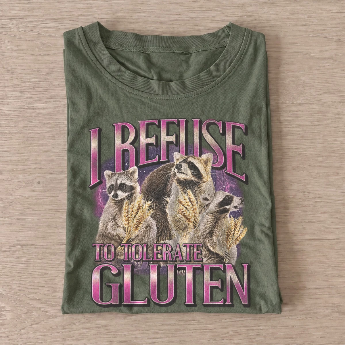 I refuse to tolerate gluten raccoons t shirt olive20anti gluten raccoons.webp