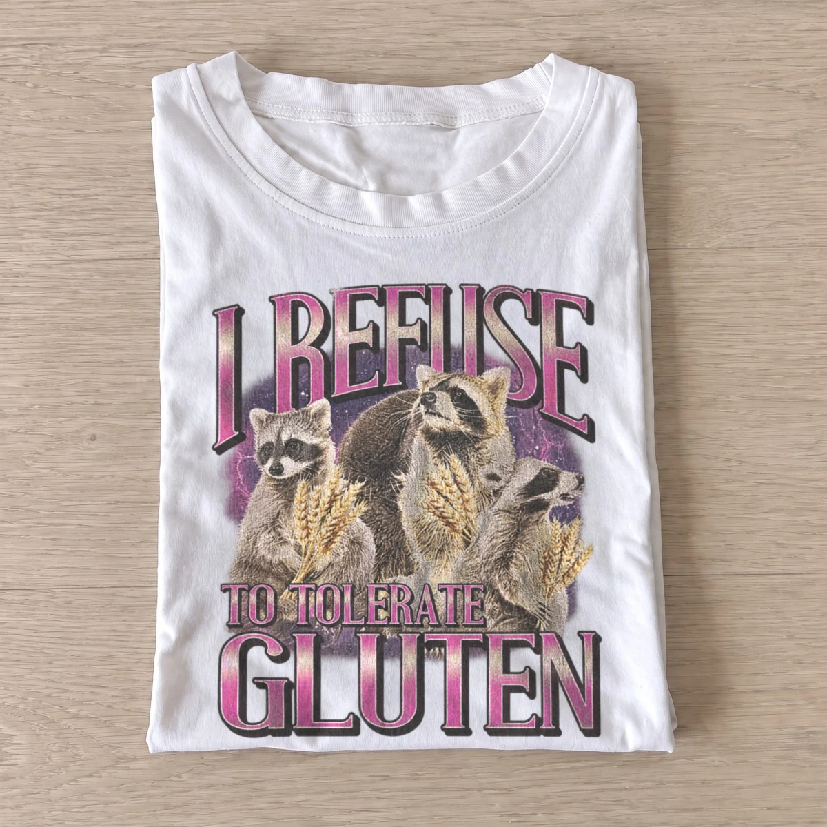 I refuse to tolerate gluten raccoons t shirt white20anti gluten raccoons.webp