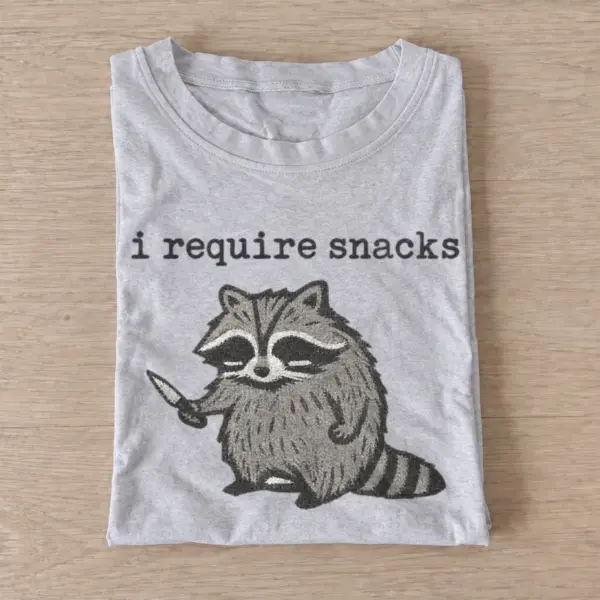 I require snacks raccoon t shirt gray20snack demand raccoon.webp