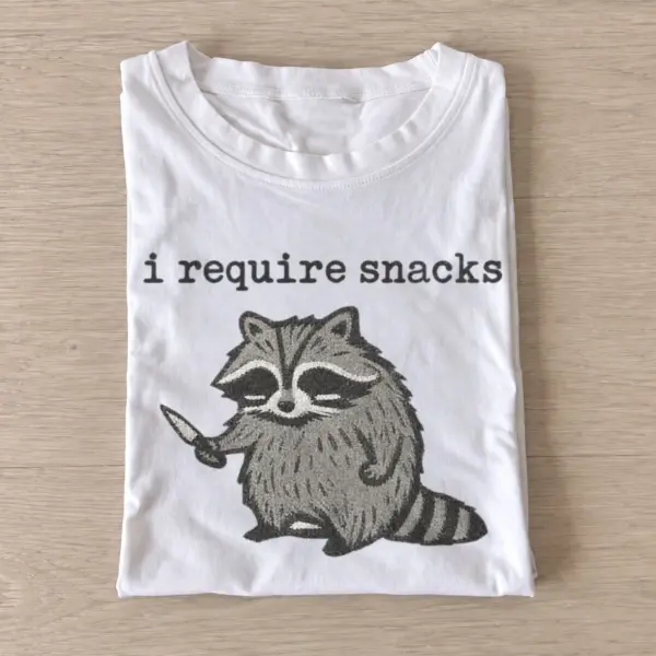 I require snacks raccoon t shirt white20snack demand raccoon.webp