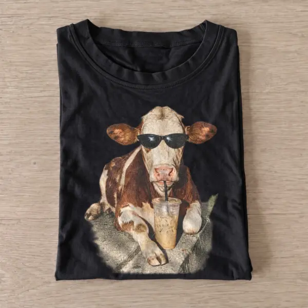 Iced coffee drinking cow t shirt black20iced coffee cow.webp