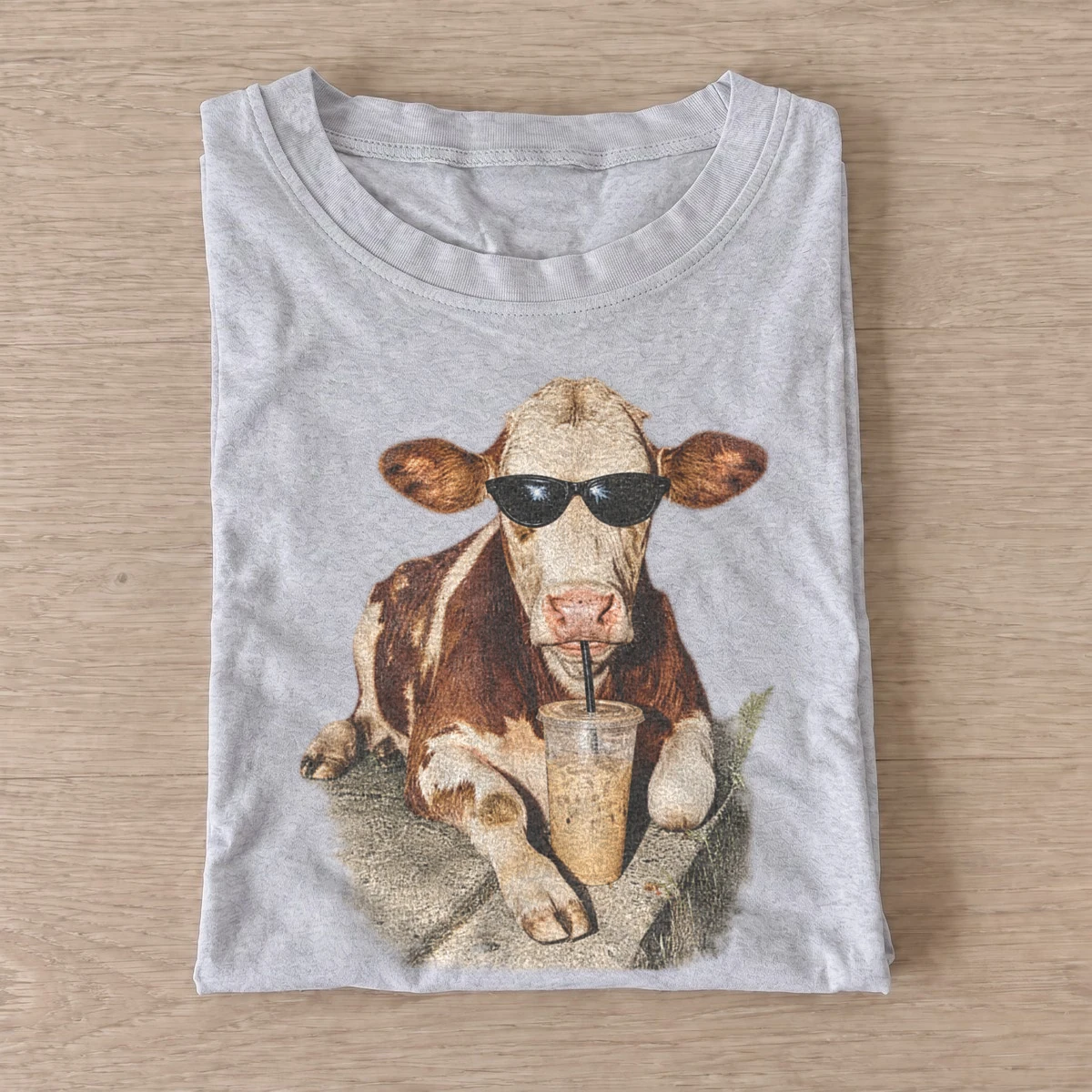 Iced coffee drinking cow t shirt gray20iced coffee cow.webp