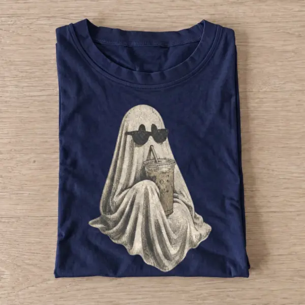 Iced coffee ghost t shirt navy20iced coffee ghost.webp