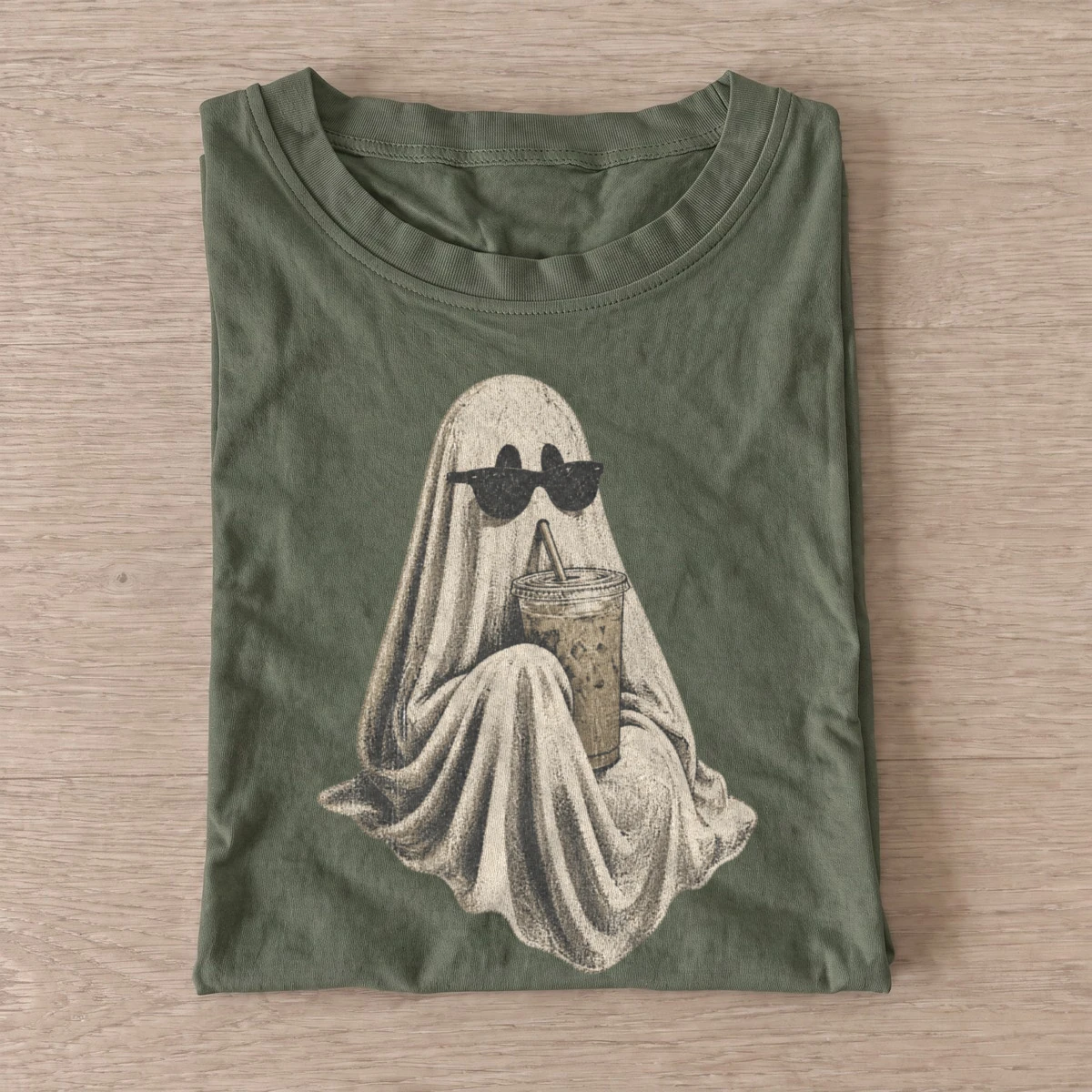 Iced coffee ghost t shirt olive20iced coffee ghost.webp