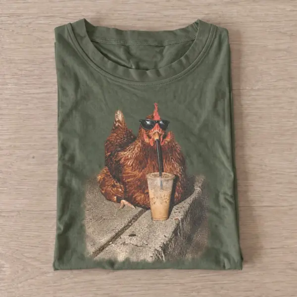 Iced coffee hen graphic t shirt olive20iced coffee hen.webp