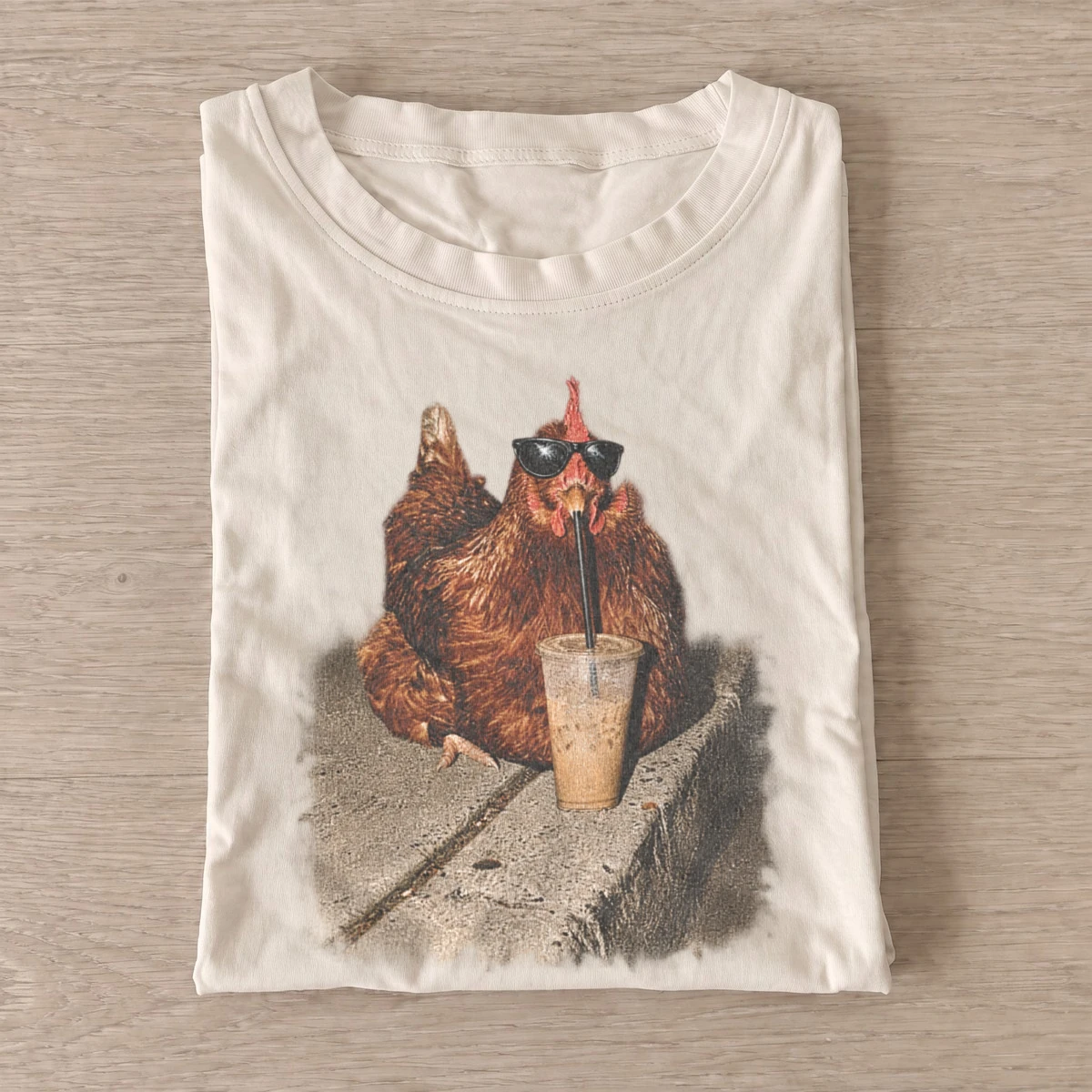 Iced coffee hen graphic t shirt sand20iced coffee hen.webp
