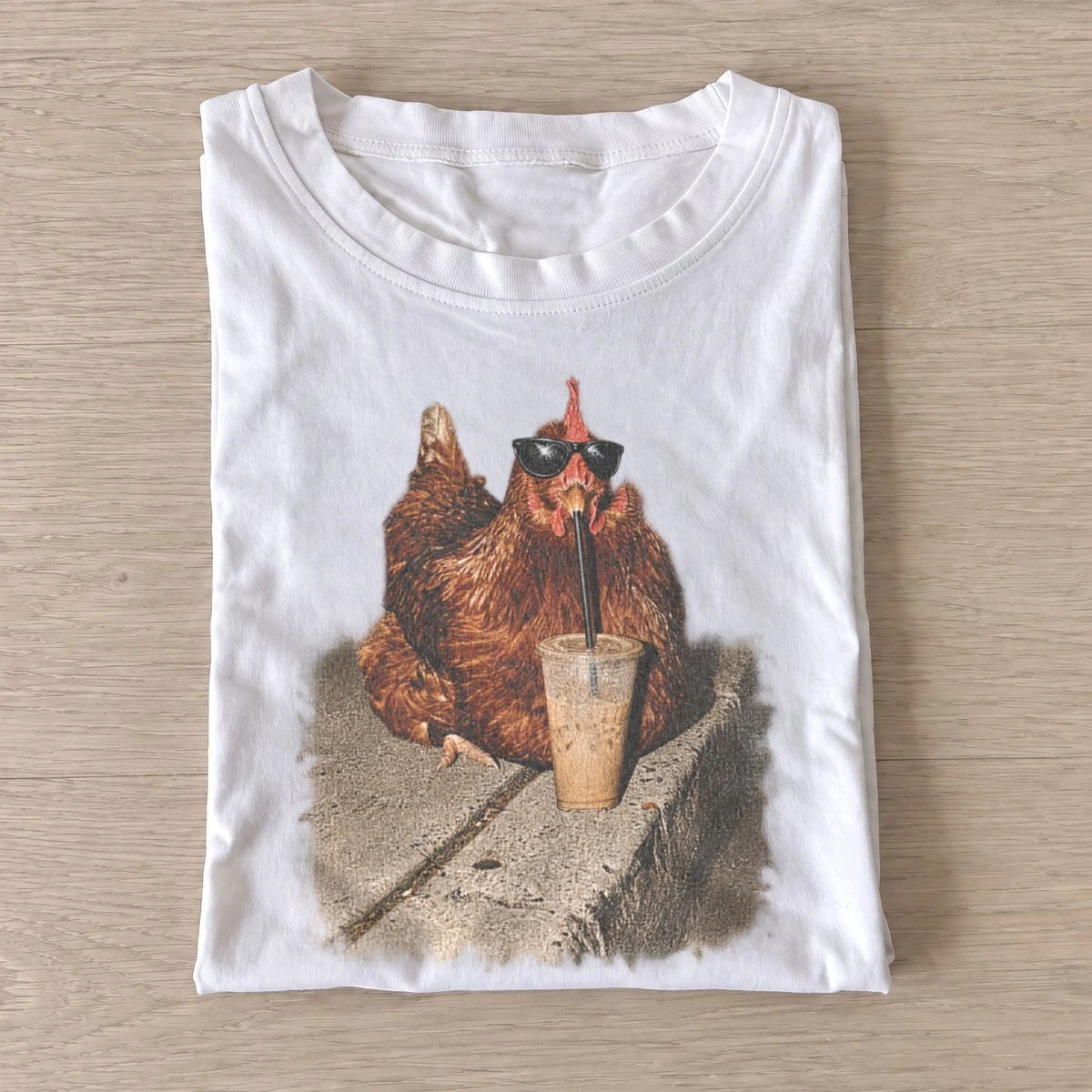 Iced coffee hen graphic t shirt white20iced coffee hen.webp