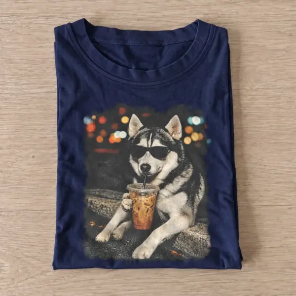 Iced coffee husky graphic t shirt navy20iced coffee husky.webp