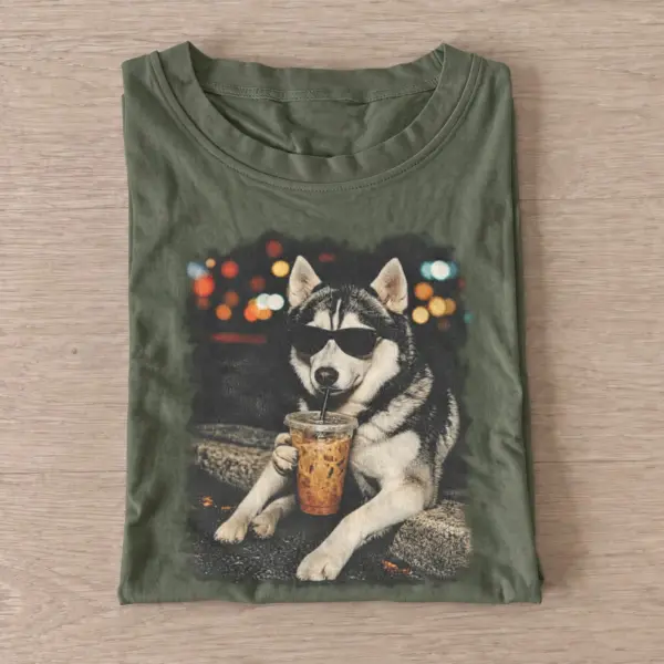 Iced coffee husky graphic t shirt olive20iced coffee husky.webp