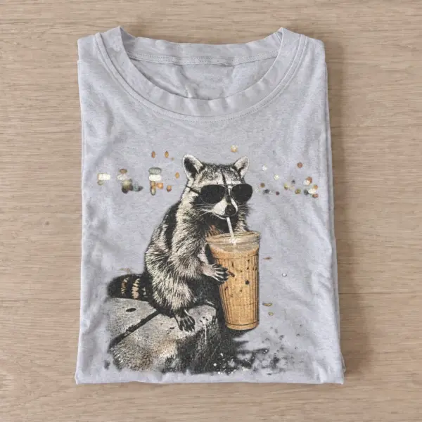 Iced coffee raccoon t shirt gray20iced coffee raccoon.webp