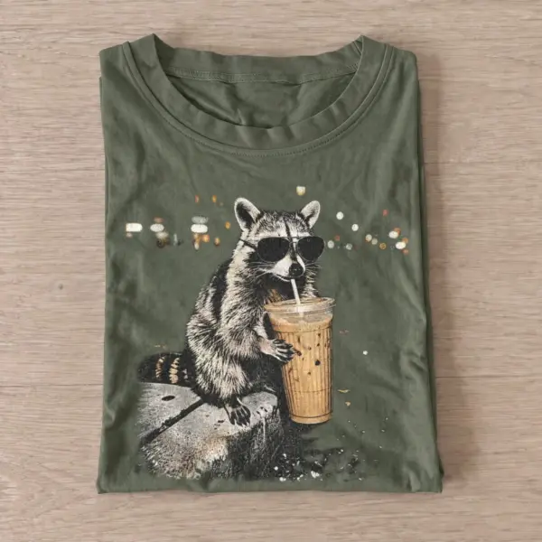 Iced coffee raccoon t shirt olive20iced coffee raccoon.webp