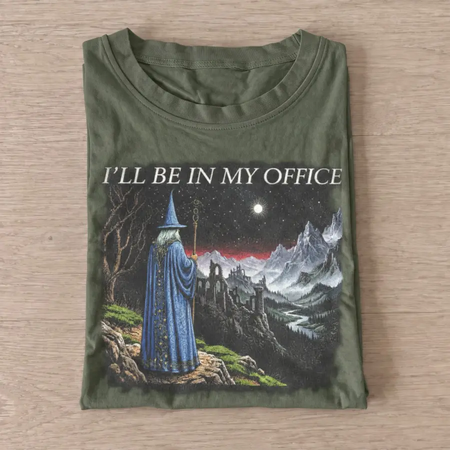 Ill be in my office wizard t shirt olive20wizard office.webp