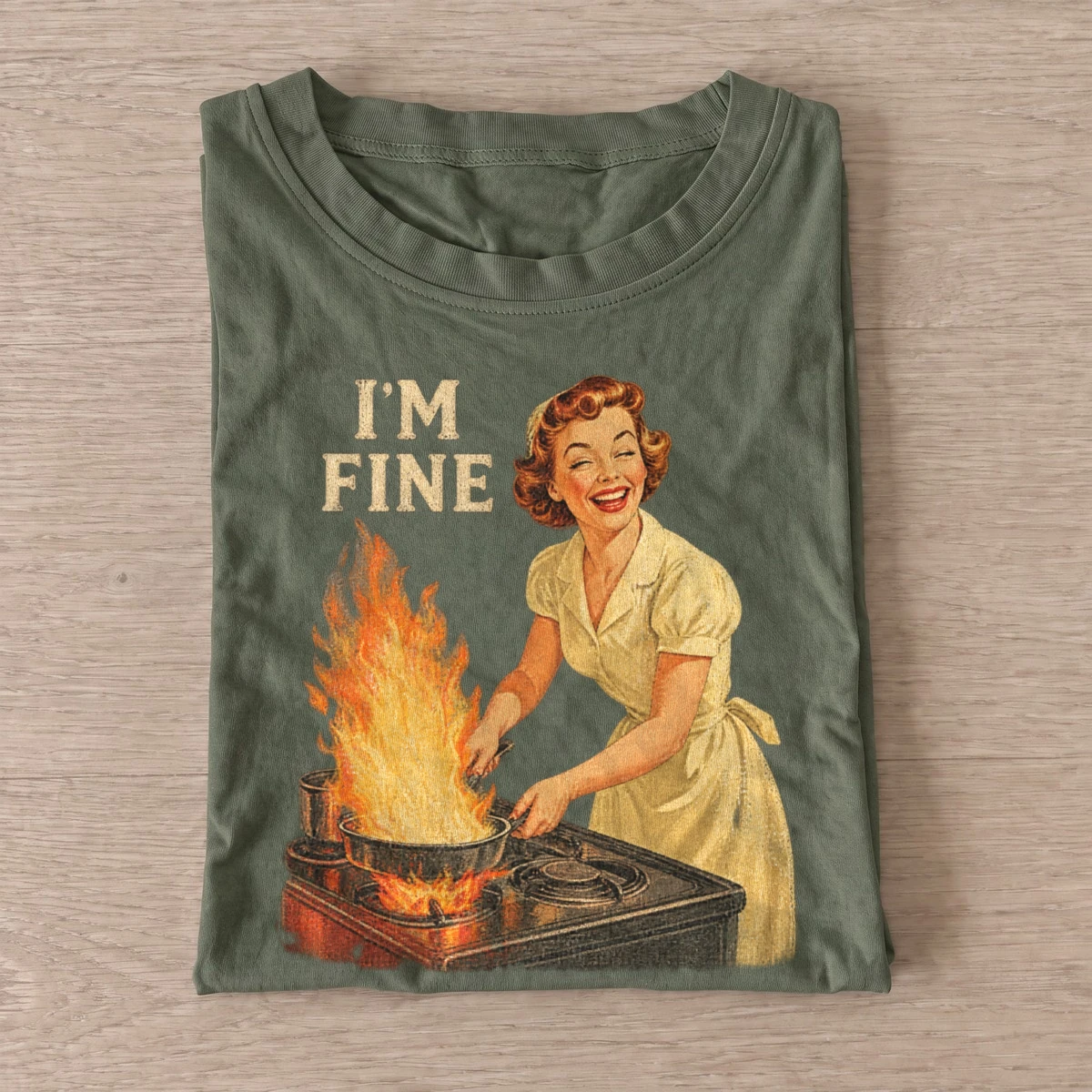 Im fine kitchen fire graphic t shirt olive20kitchen fire fine.webp