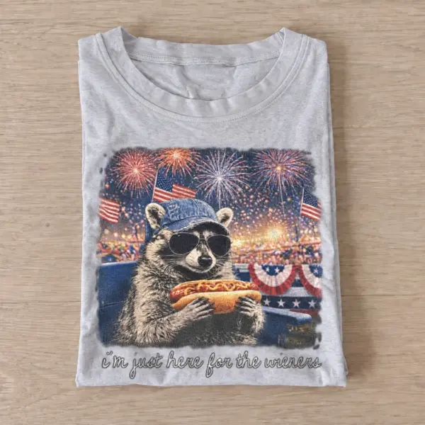 Im just here for the wieners patriotic raccoon t shirt gray20patriotic wiener raccoon.webp