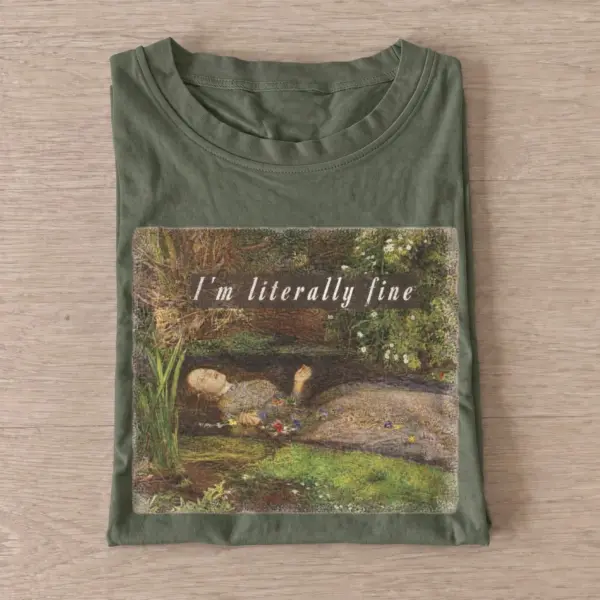 Im literally fine art parody t shirt olive20literally fine.webp