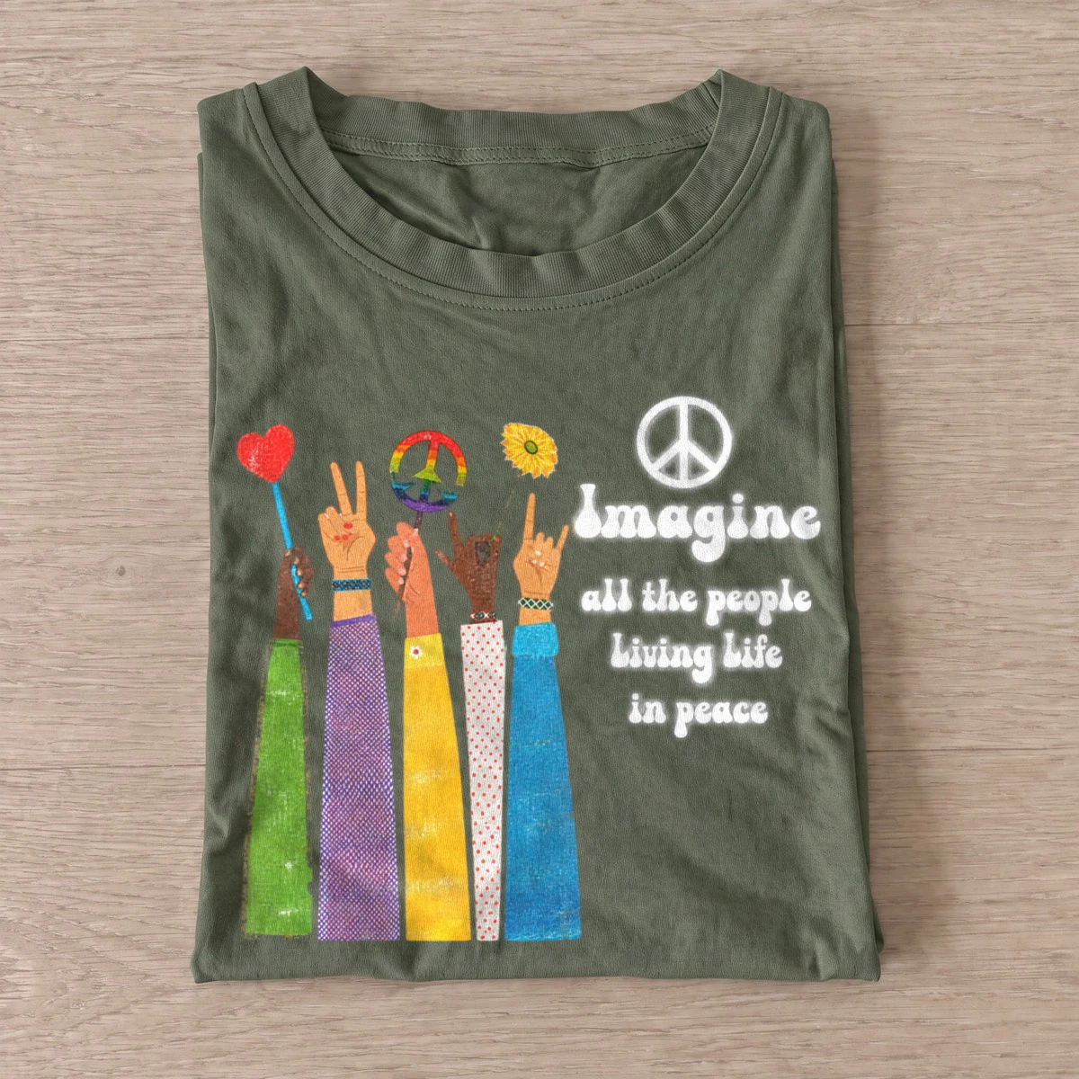 Imagine all the people living life in peace t shirt olive20imagine peace.webp