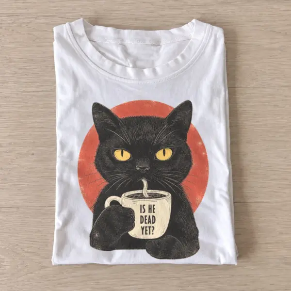 Impatient coffee cat is he dead yet t shirt white20impatient coffee cat.webp
