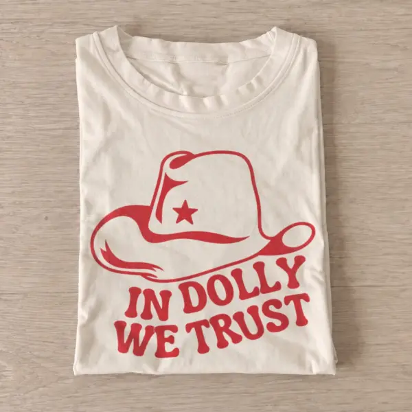 In dolly we trust cowgirl hat t shirt sand20cowgirl faith.webp
