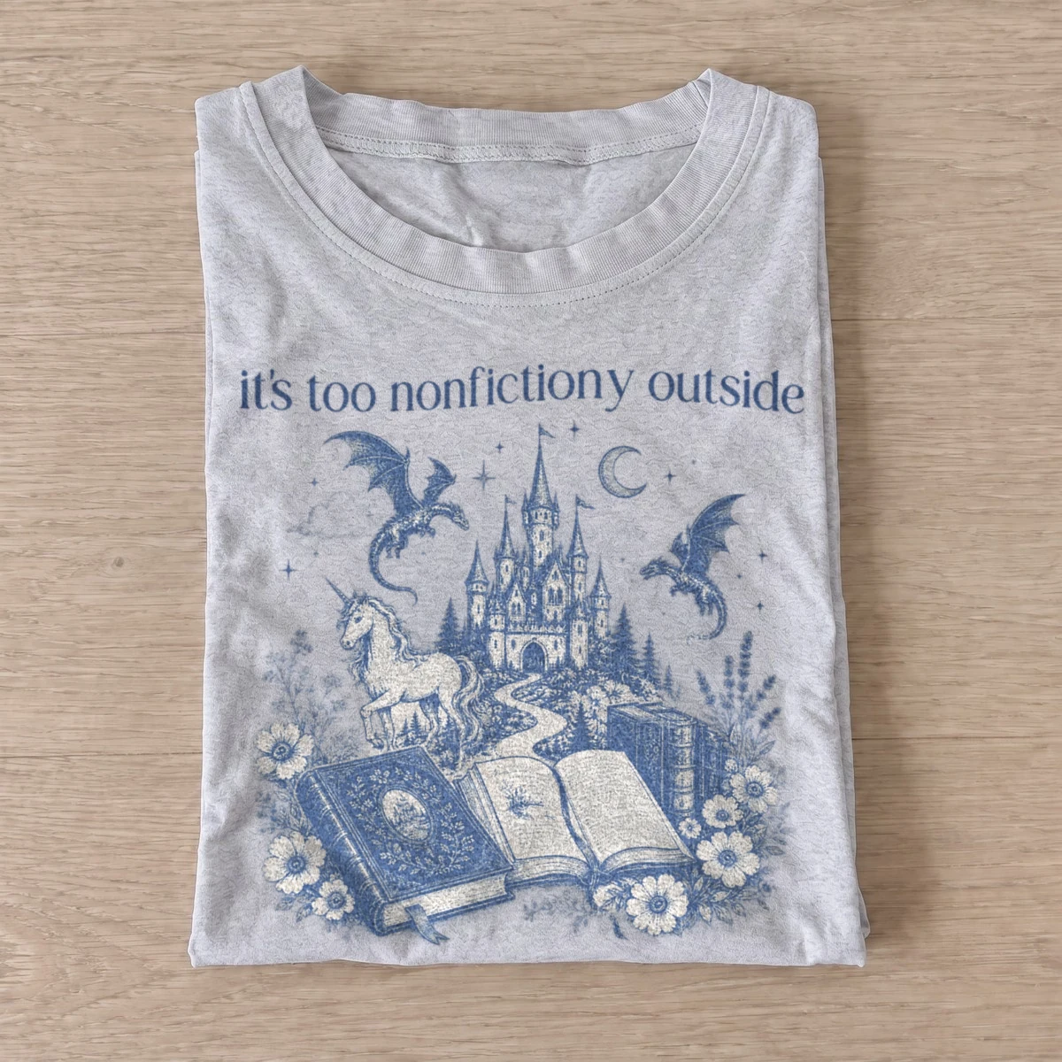 Its too nonfictiony outside fantasy reading t shirt gray20fantasy reading retreat.webp