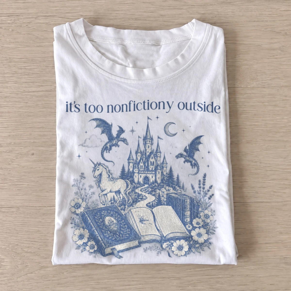 Its too nonfictiony outside fantasy reading t shirt white20fantasy reading retreat.webp