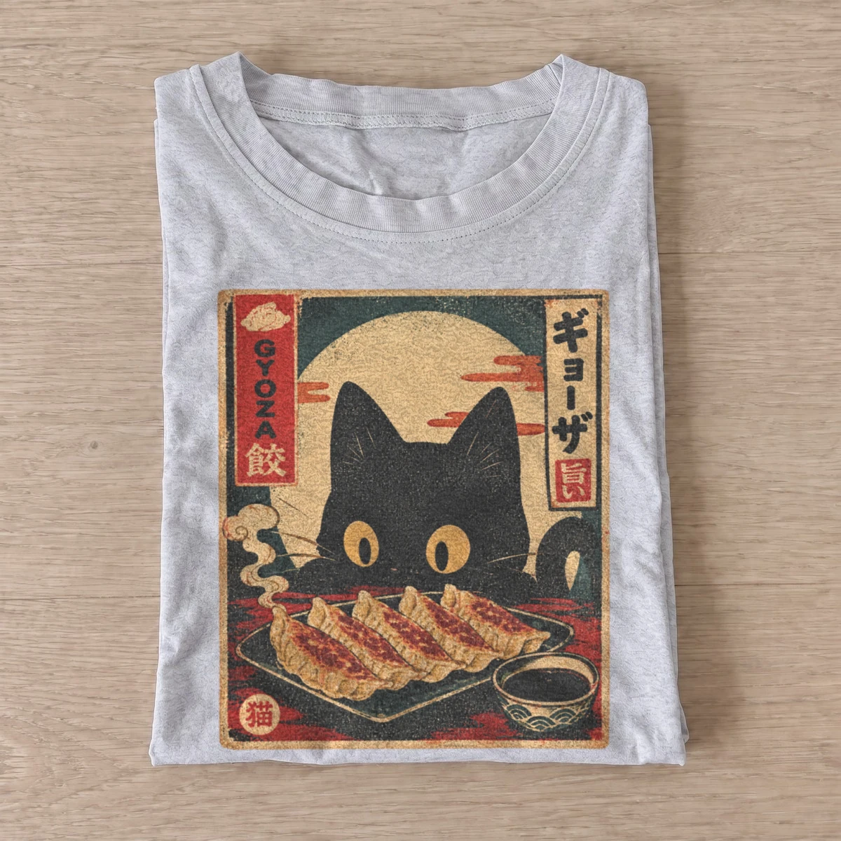 Japanese gyoza cat graphic t shirt gray20gyoza cat.webp