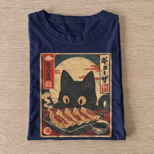 Japanese gyoza cat graphic t shirt navy20gyoza cat.webp