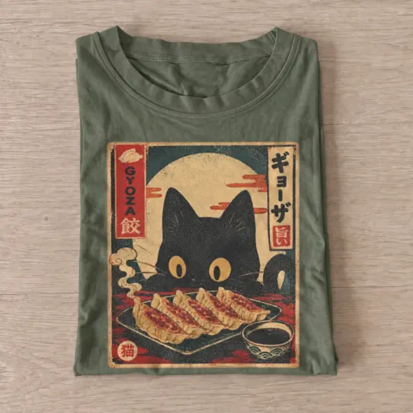 Japanese gyoza cat graphic t shirt olive20gyoza cat.webp