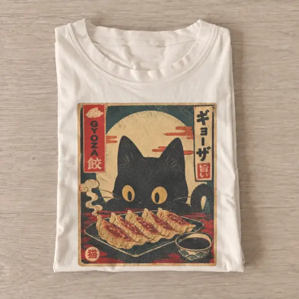 Japanese gyoza cat graphic t shirt sand20gyoza cat.webp