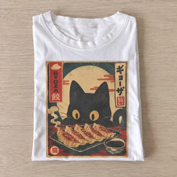 Japanese gyoza cat graphic t shirt white20gyoza cat.webp