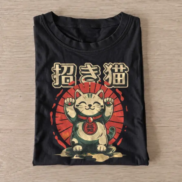 Japanese lucky cat graphic t shirt black20lucky cat.webp
