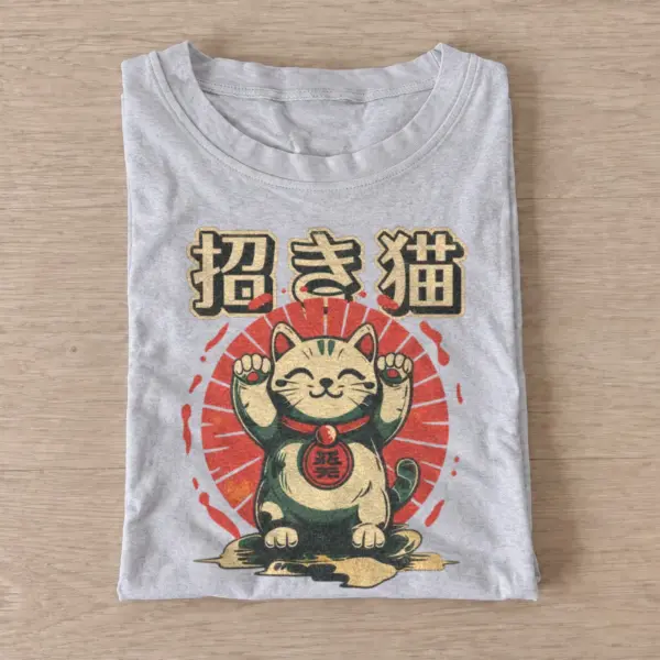Japanese lucky cat graphic t shirt gray20lucky cat.webp