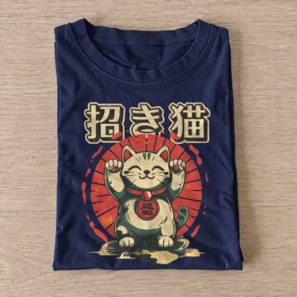 Japanese lucky cat graphic t shirt navy20lucky cat.webp