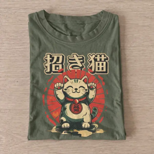 Japanese lucky cat graphic t shirt olive20lucky cat.webp