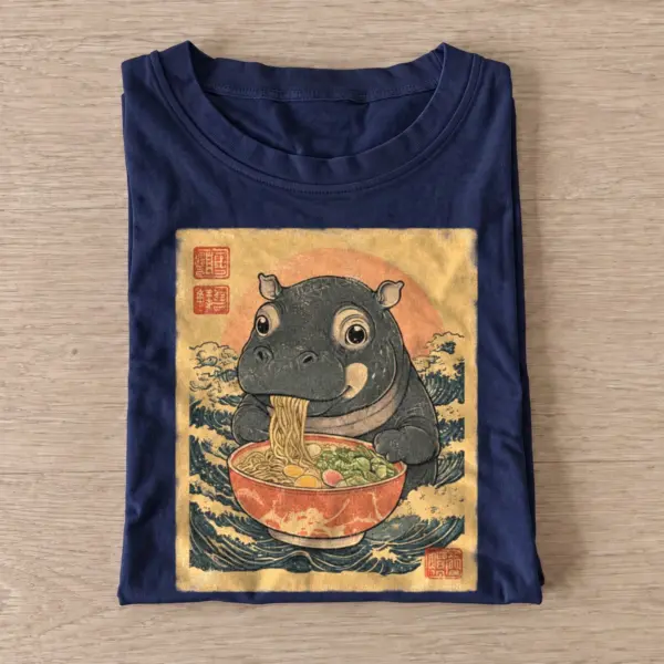 Japanese wave ramen hippo t shirt navy20ramen hippo.webp