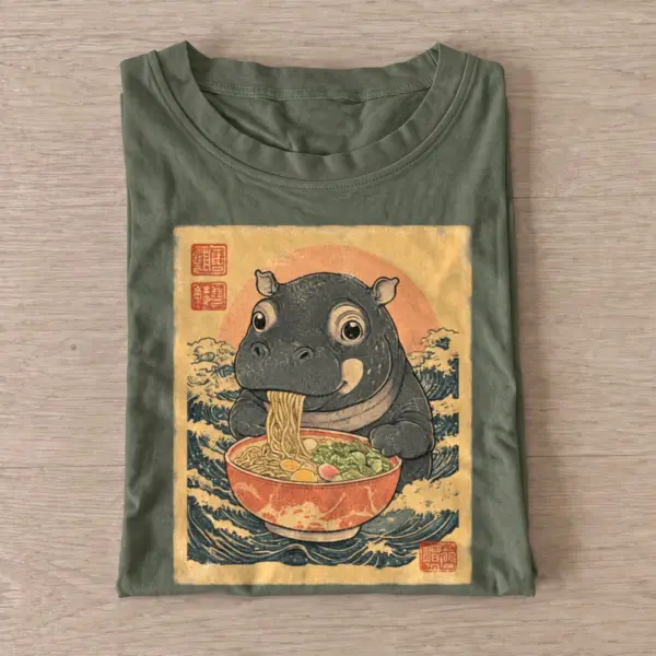 Japanese wave ramen hippo t shirt olive20ramen hippo.webp