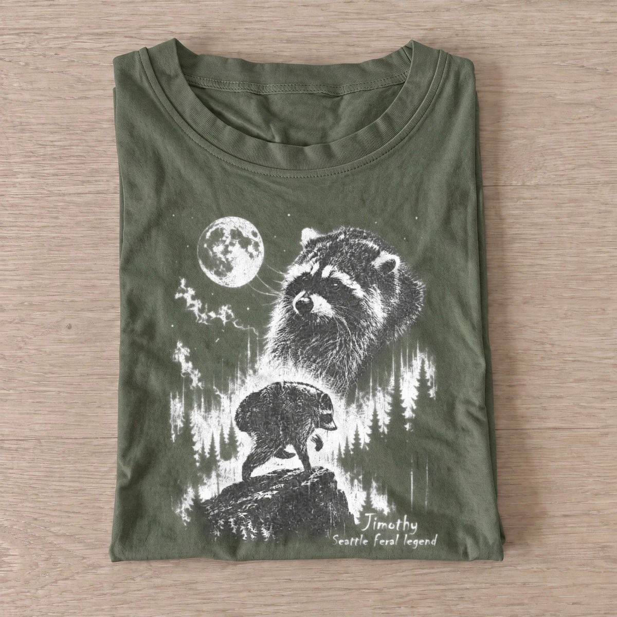 Jimothy seattle feral legend raccoon t shirt olive20cosmic raccoon bear.webp