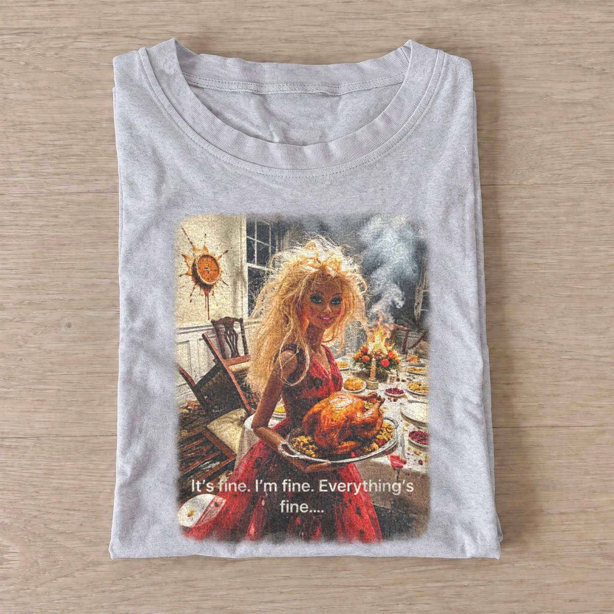Kitchen fire fashion doll its fine t shirt gray20kitchen fire fashion doll.webp