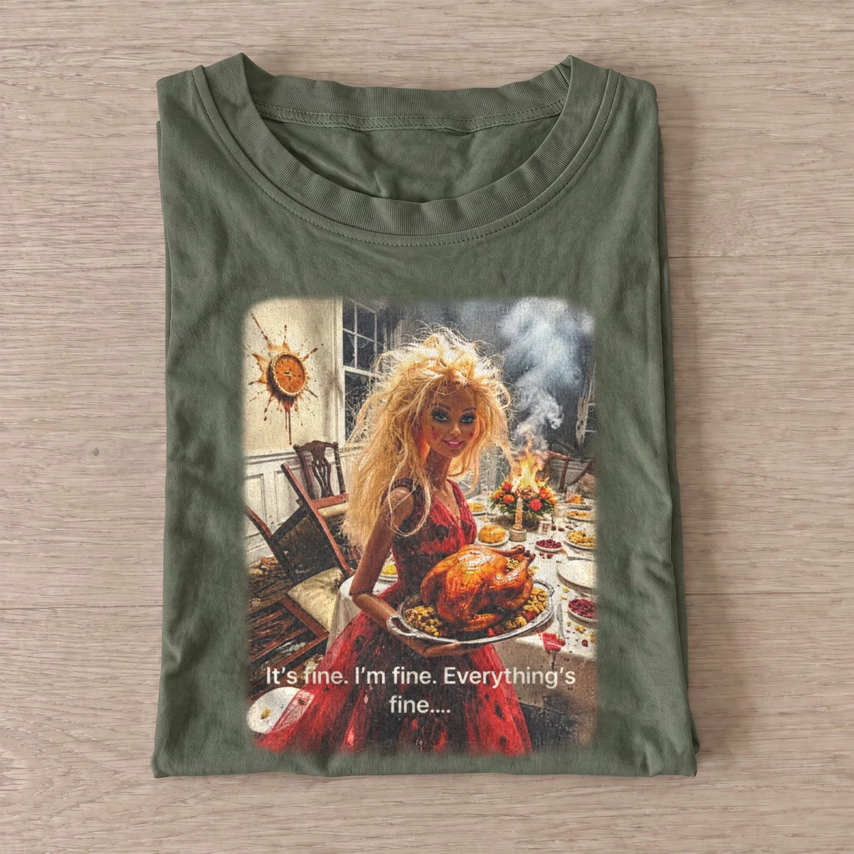 Kitchen fire fashion doll its fine t shirt olive20kitchen fire fashion doll.webp
