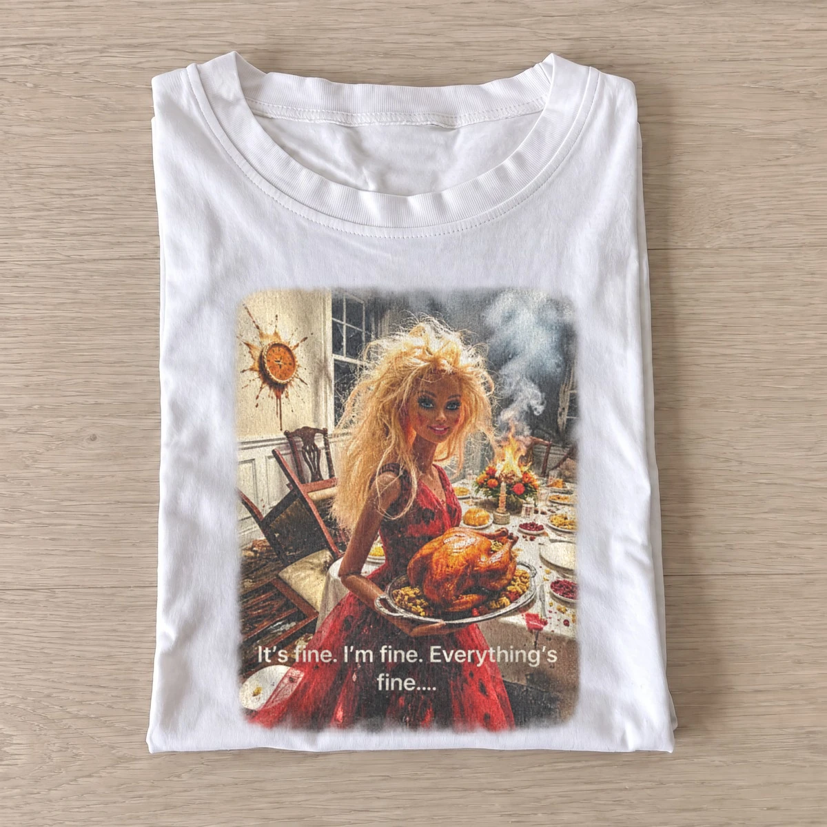 Kitchen fire fashion doll its fine t shirt white20kitchen fire fashion doll.webp