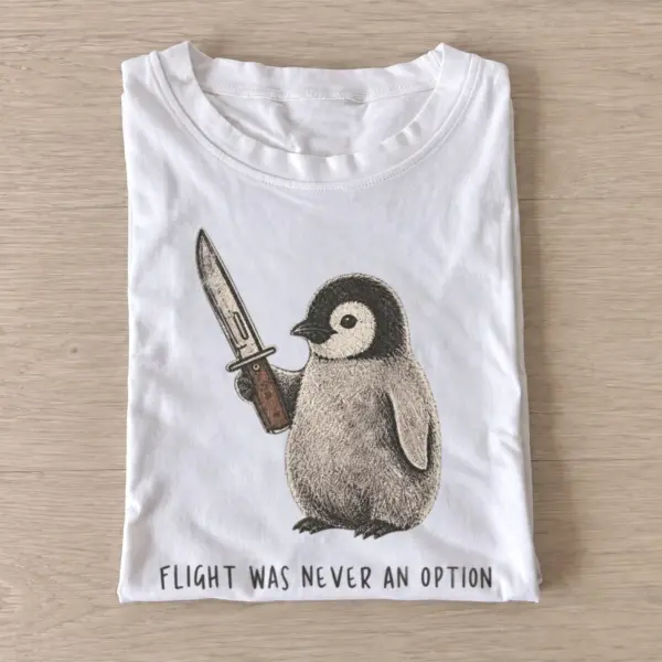 Knife wielding penguin flight was never an option t shirt white20knife wielding penguin.webp