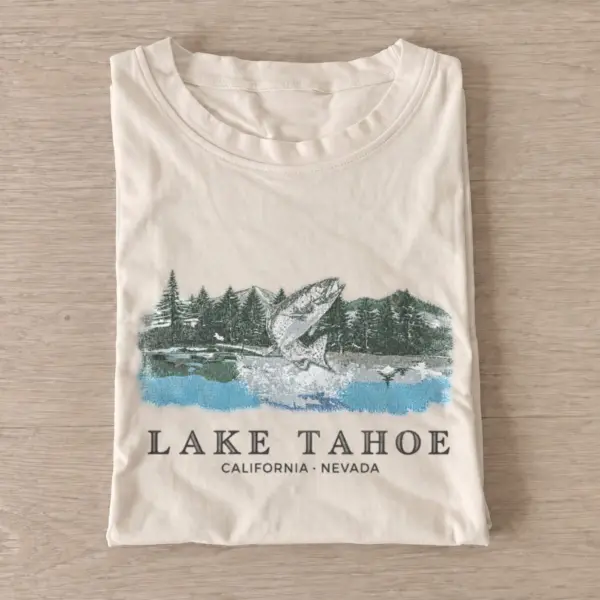 Lake tahoe jumping fish graphic t shirt sand20lake tahoe fish.webp