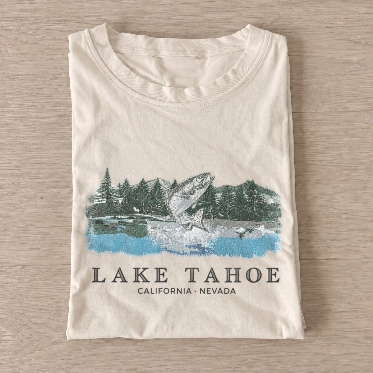 Lake tahoe jumping fish graphic t shirt sand20lake tahoe fish.webp