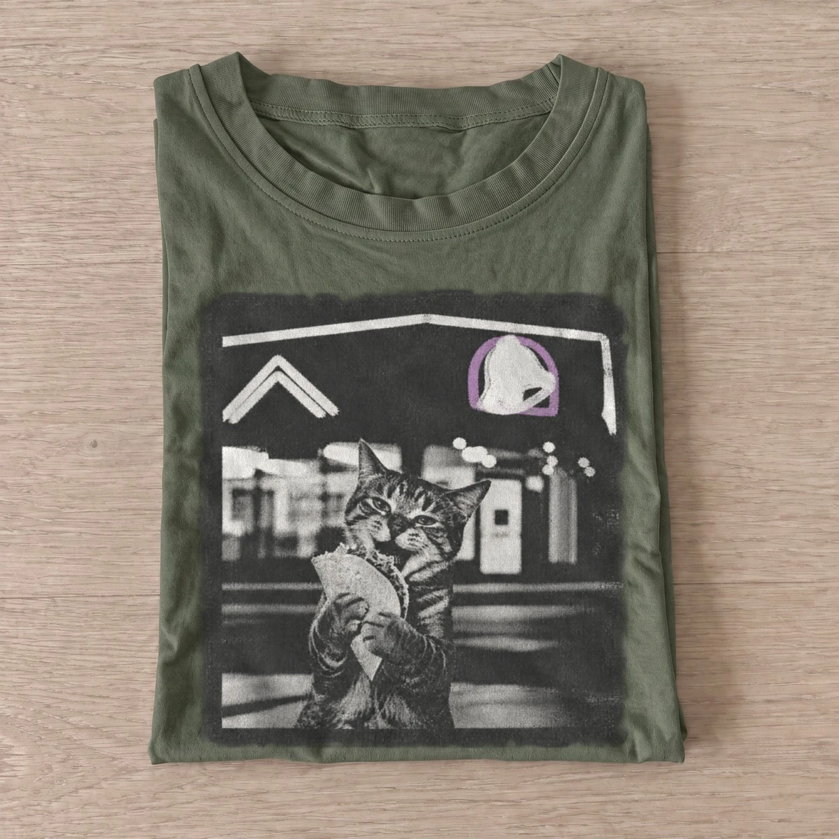 Late night taco cat t shirt olive20late night taco cat.webp