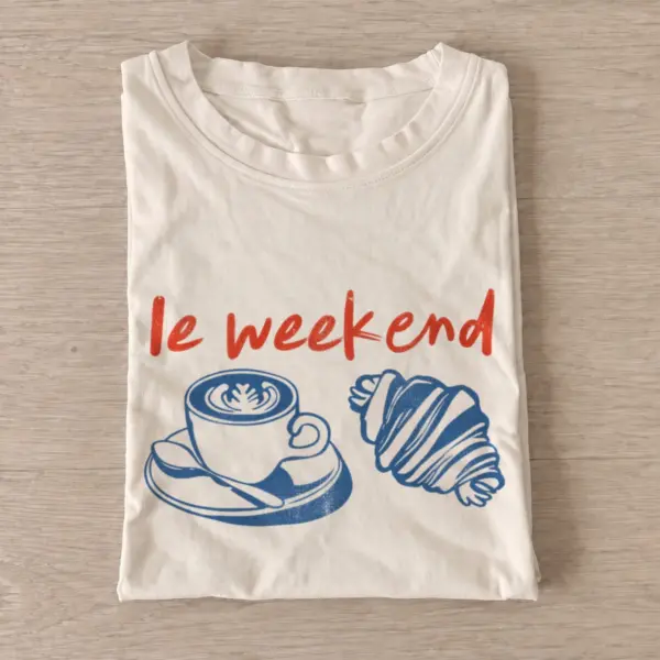 Le weekend coffee and croissant t shirt sand20le weekend.webp
