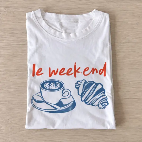 Le weekend coffee and croissant t shirt white20le weekend.webp