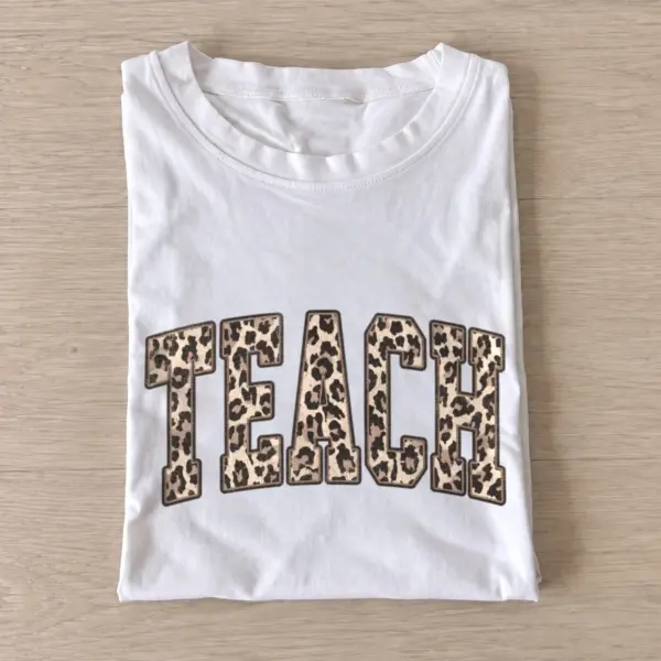 Leopard print teach t shirt white20leopard teach.webp